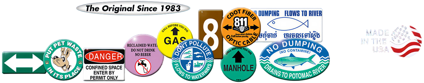 Various colorful safety and directional signs.